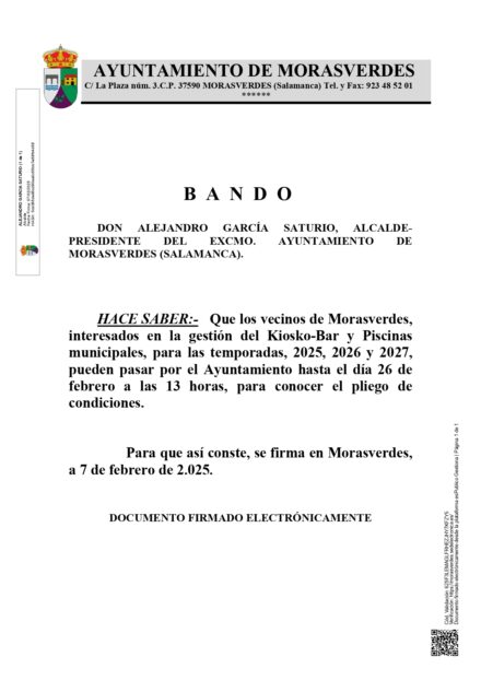 BANDO GESTIÓN PISCINAS TEMPORADAS 2025,2026 Y 2027